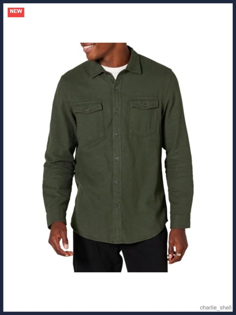 Slim-Fit Flannel Long-Sleeve Button-Down Shirt Two-Pocket 100% Cotton